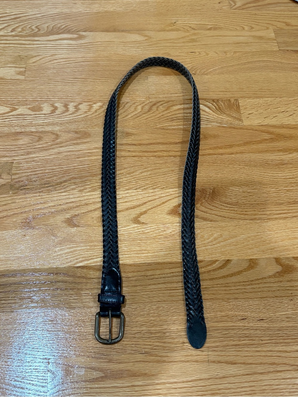 Woven Black Genuine Leather Women's Belt with Antique Buckle
